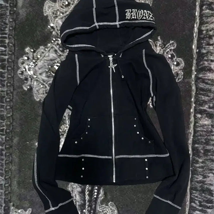 [BUNJANG] Vkei Cross Studded Hoodie / 00s Vkei Cross hoodie 스터드십자가자수후드집업 핀터크롬깔