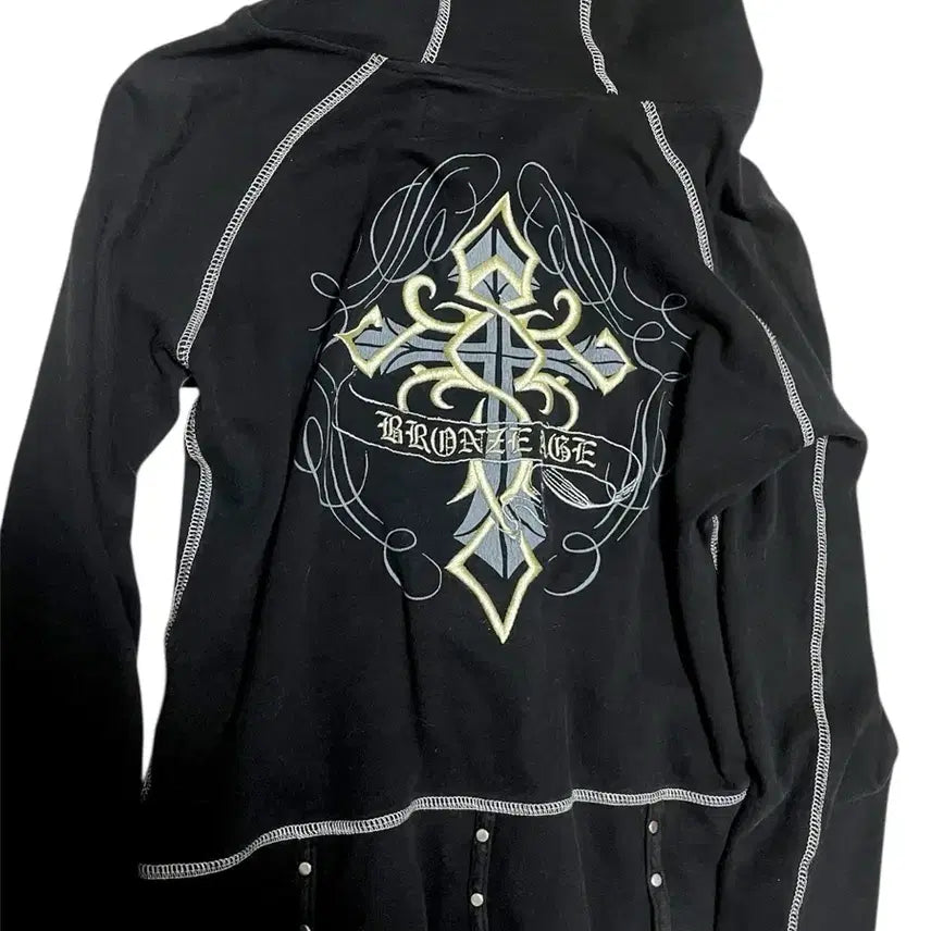 [BUNJANG] Vkei Cross Studded Hoodie / 00s Vkei Cross hoodie 스터드십자가자수후드집업 핀터크롬깔