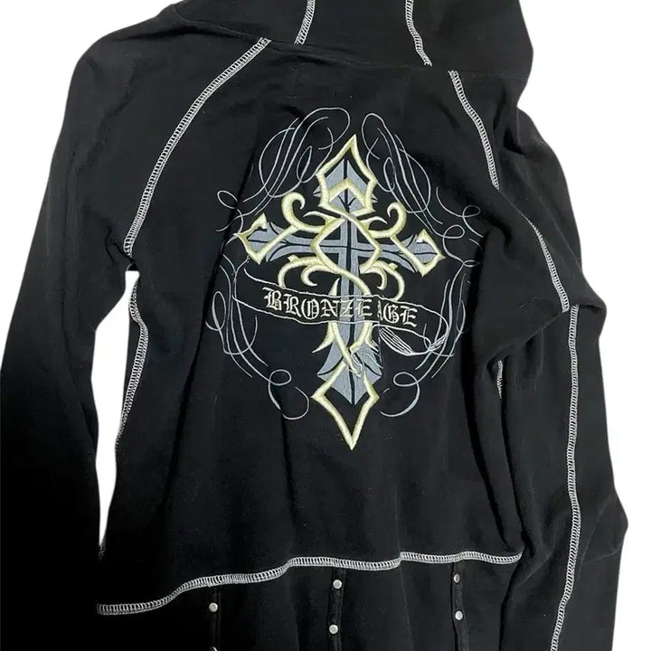 [BUNJANG] Vkei Cross Studded Hoodie / 00s Vkei Cross hoodie 스터드십자가자수후드집업 핀터크롬깔