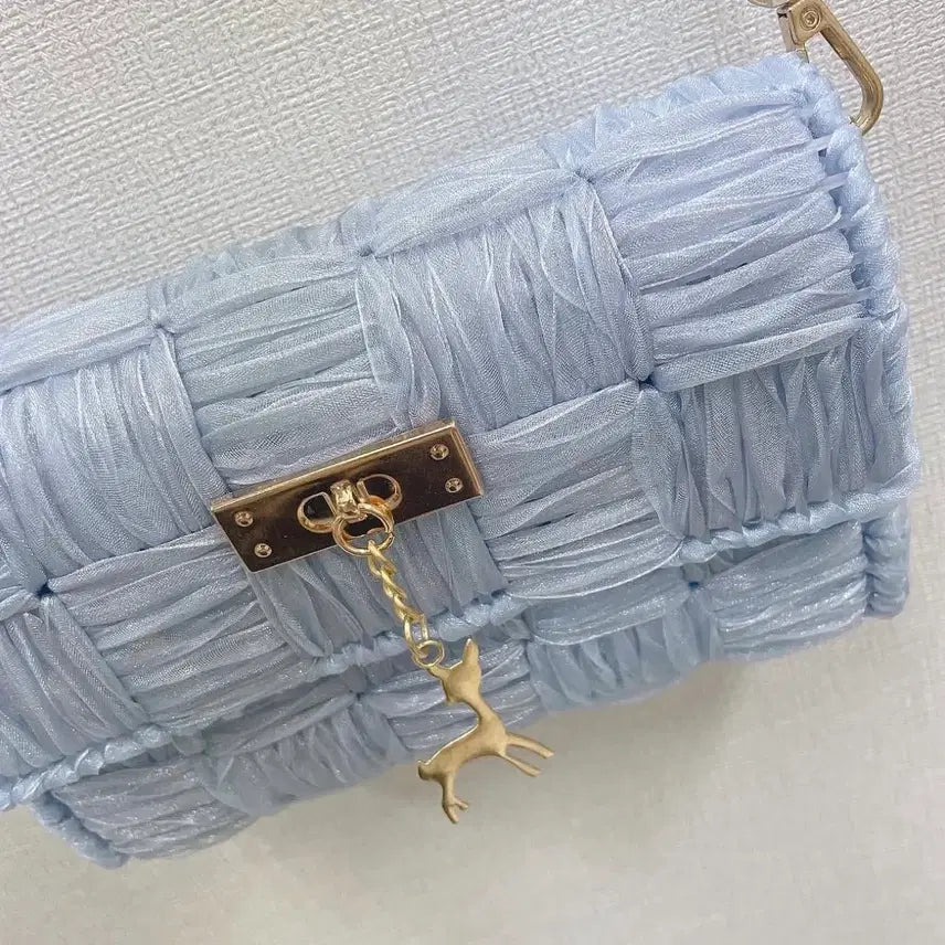 [BUNJANG] Handmade Sky Blue Shirring Chain Shoulder Bag / 핸드메이드 하늘색 셔링 체인 숄더백