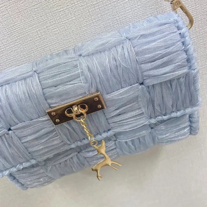 [BUNJANG] Handmade Sky Blue Shirring Chain Shoulder Bag / 핸드메이드 하늘색 셔링 체인 숄더백