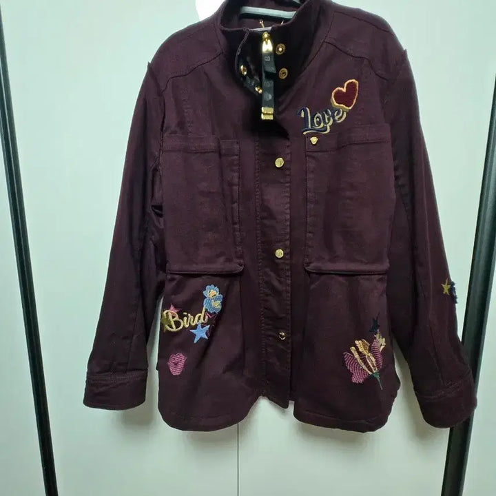 [BUNJANG] Jucie Couture Burgundy Embroidered Field Jacket Size 66 / 쥬시꾸뛰르버건디 자수 야상 자켓 66사이즈