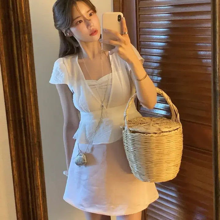 [BUNJANG] Modern Robe Angel Ring Summer Blouse White / 모던로브 엔젤링 썸머 블라우스 화이트