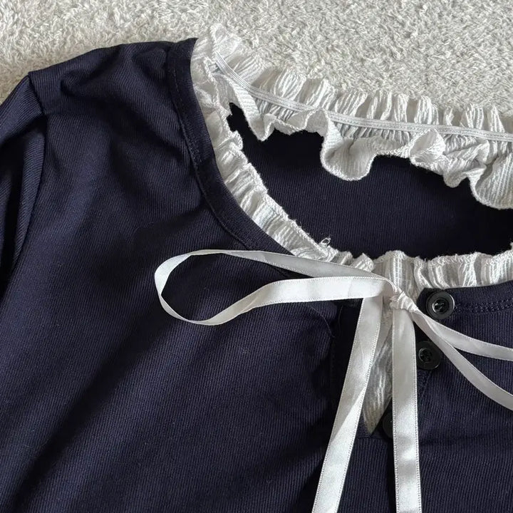 [BUNJANG] Vintage Navy Lace Point Inner Top / 빈티지 네이비 레이스포인트 이너 탑