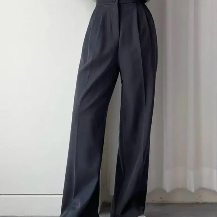 [BUNJANG] The Pink Two-Button Wide Slacks Pants / 에이블리 더핑크 투버튼 뒷밴딩 와이드 슬랙스 바지 팬츠
