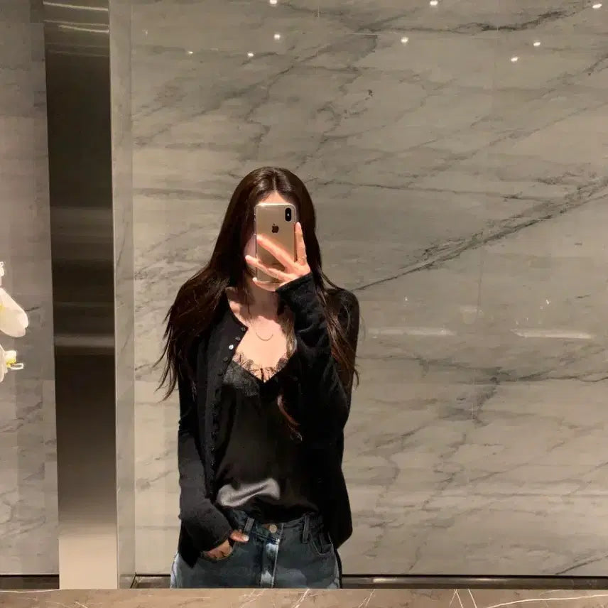 [BUNJANG] Aubezest Silk Lace Cami Top / 오브제스트 실크 레이스 끈 나시 (허리스트링 포함) 데이트룩 실크 나시