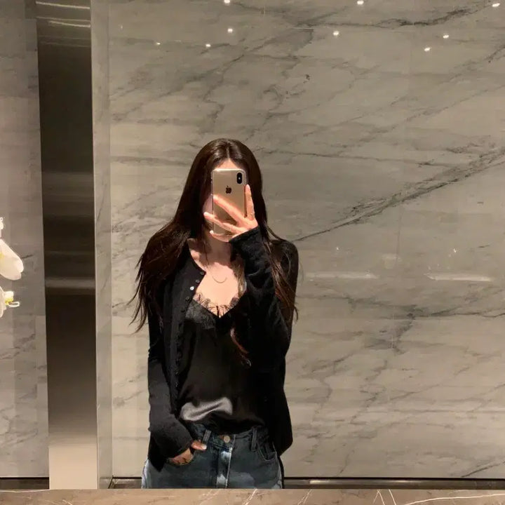 [BUNJANG] Aubezest Silk Lace Cami Top / 오브제스트 실크 레이스 끈 나시 (허리스트링 포함) 데이트룩 실크 나시