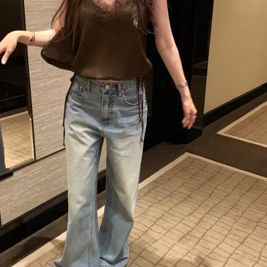 [BUNJANG] Aubezest Silk Lace Cami Top / 오브제스트 실크 레이스 끈 나시 (허리스트링 포함) 데이트룩 실크 나시
