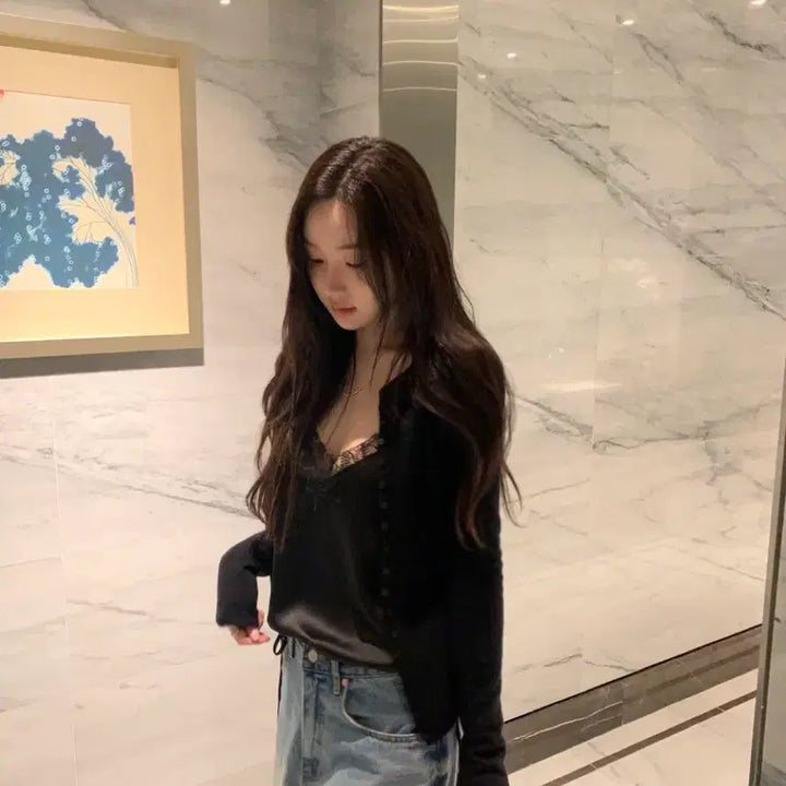 [BUNJANG] Aubezest Silk Lace Cami Top / 오브제스트 실크 레이스 끈 나시 (허리스트링 포함) 데이트룩 실크 나시
