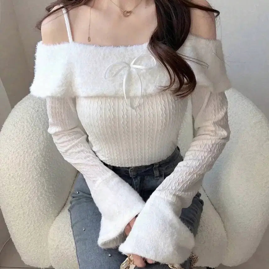 [BUNJANG] Shein Off-Shoulder Knit Top / 걸리 스나계 쉬인 shein 오프숄더 니트