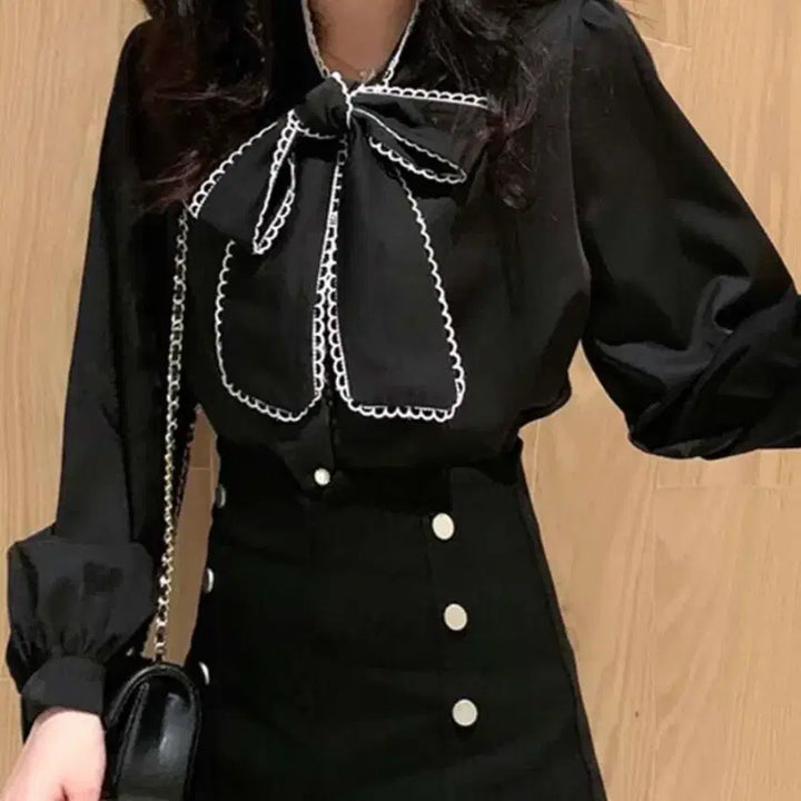 [SOLD OUT] 걸리 스나계 지뢰계 쉬인 shein 리본 블라우스