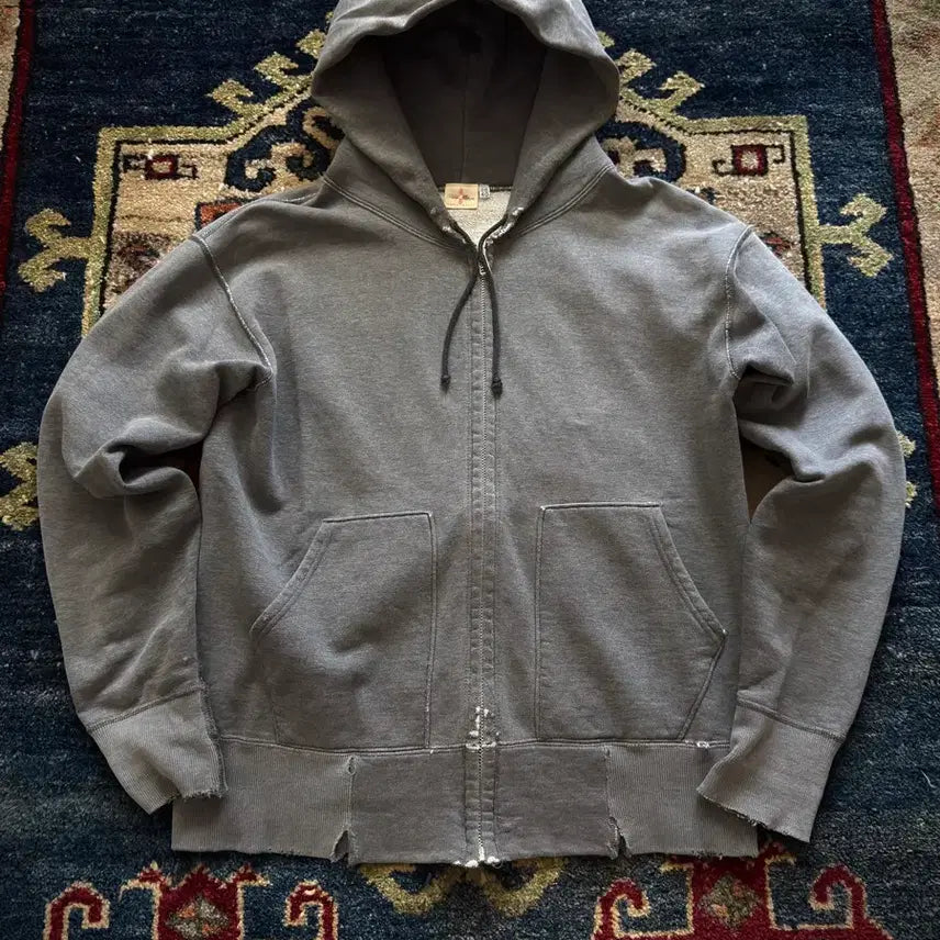 [BUNJANG] Two Moon Destroyed Dark Grey Hood Zip-Up / Two moon destroyed Dark gery Hood zip-up