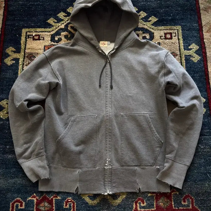 [BUNJANG] Two Moon Destroyed Dark Grey Hood Zip-Up / Two moon destroyed Dark gery Hood zip-up