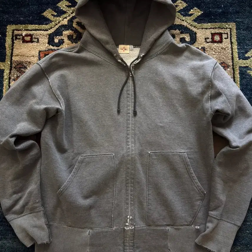 [BUNJANG] Two Moon Destroyed Dark Grey Hood Zip-Up / Two moon destroyed Dark gery Hood zip-up