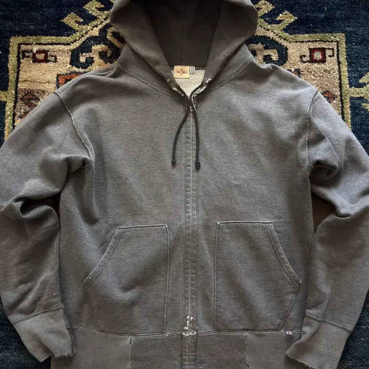 [BUNJANG] Two Moon Destroyed Dark Grey Hood Zip-Up / Two moon destroyed Dark gery Hood zip-up