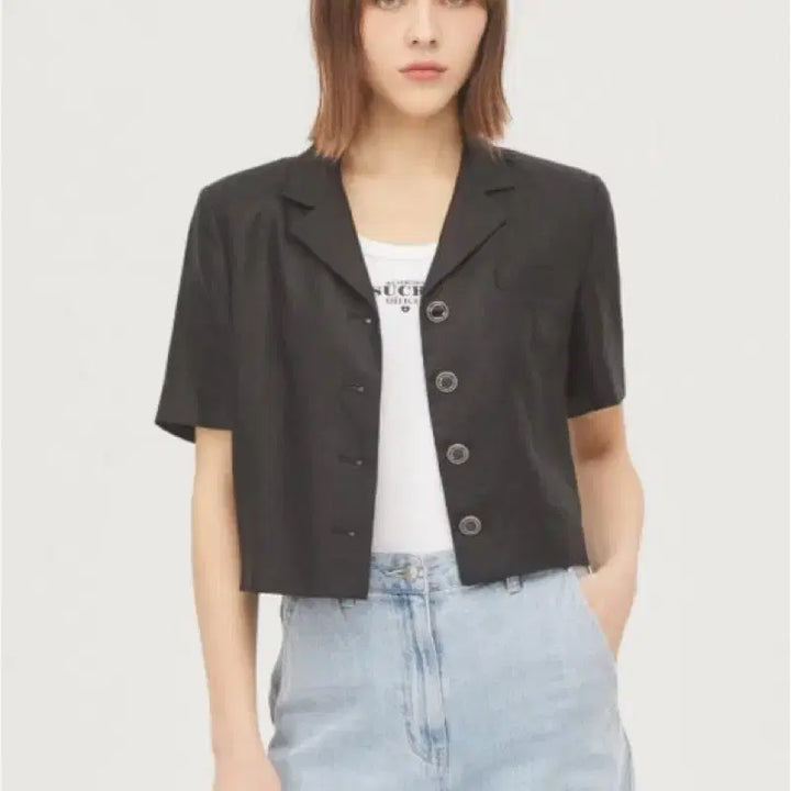 [BUNJANG] Sisley Linen Herringbone Short Crop Jacket / 23년 시슬리 린넨100% 헤링본 반팔 숏 크롭 자켓 린넨여름하객룩출근룩