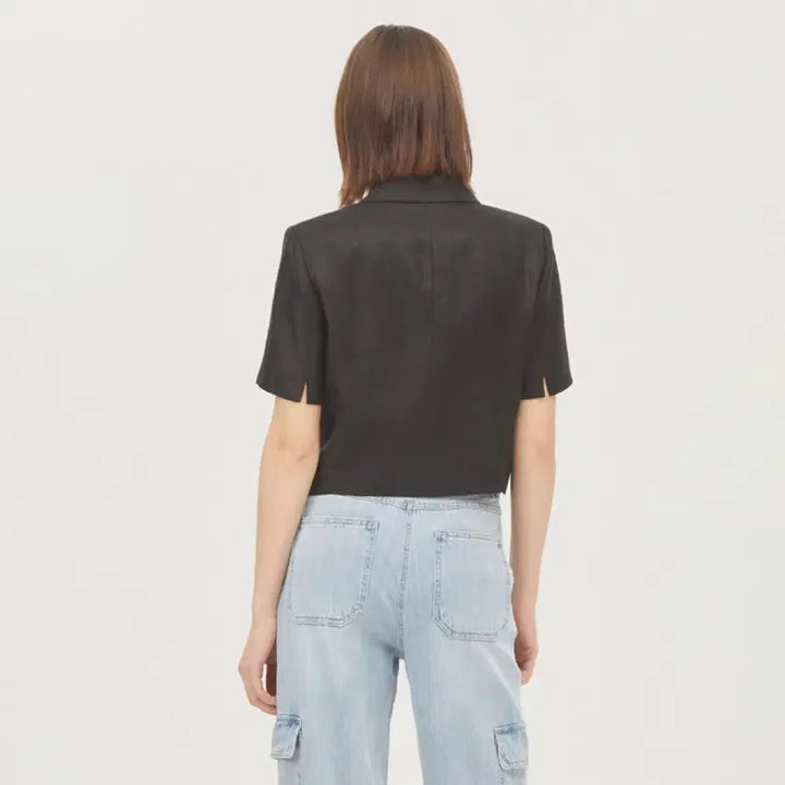 [BUNJANG] Sisley Linen Herringbone Short Crop Jacket / 23년 시슬리 린넨100% 헤링본 반팔 숏 크롭 자켓 린넨여름하객룩출근룩