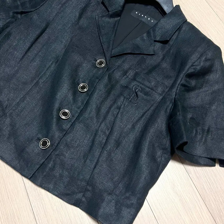 [BUNJANG] Sisley Linen Herringbone Short Crop Jacket / 23년 시슬리 린넨100% 헤링본 반팔 숏 크롭 자켓 린넨여름하객룩출근룩