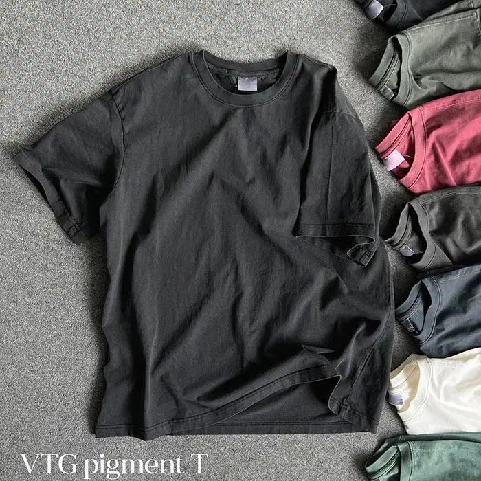 [BUNJANG] Unisex Pigment Vintage Plain T-shirt / [남여공용]1+1 피그먼트 빈티지 무지반팔티M-XL