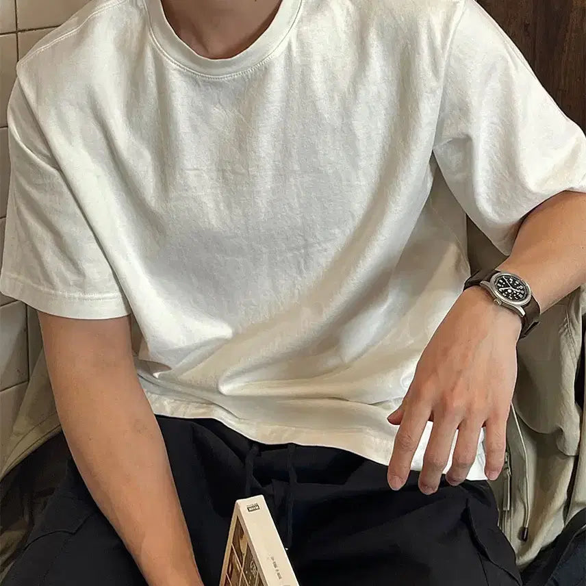 [BUNJANG] Unisex Pigment Vintage Plain T-shirt / [남여공용]1+1 피그먼트 빈티지 무지반팔티M-XL