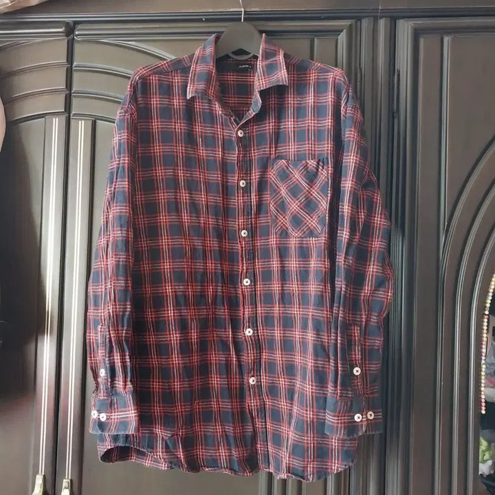 [BUNJANG] Club J Red/Navy Check Shirt / 클럽제이 레드/네이비 체크 남방