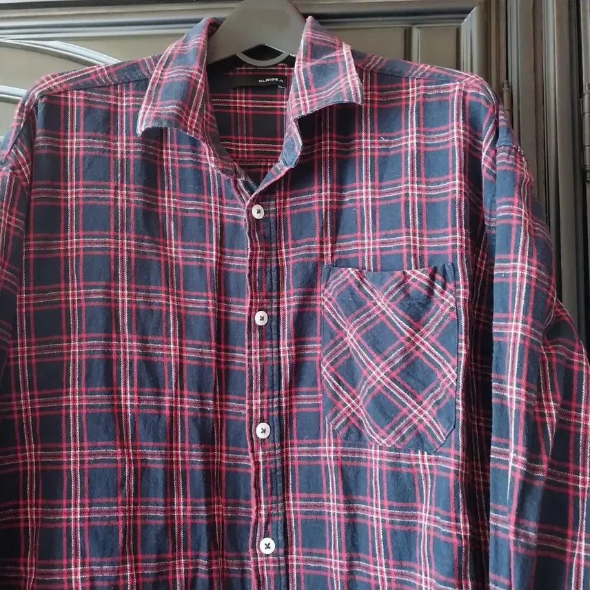 [BUNJANG] Club J Red/Navy Check Shirt / 클럽제이 레드/네이비 체크 남방