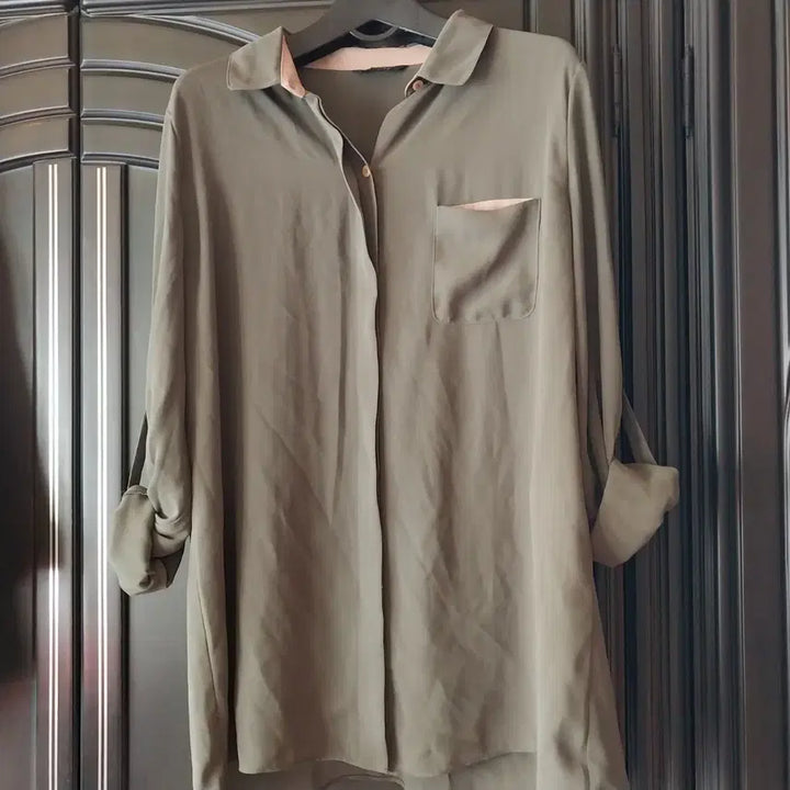 [BUNJANG] Long Khaki Shirt Blouse / 진카키색 롱DEESSE 셔츠 블라우스