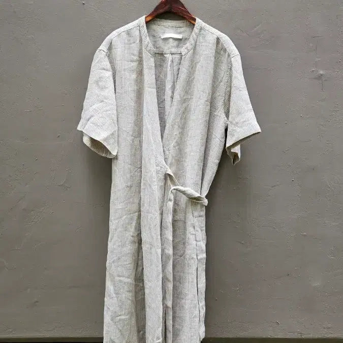 [BUNJANG] Linen Striped Wrap Dress / 린넨 스트라이프 랩 원피스