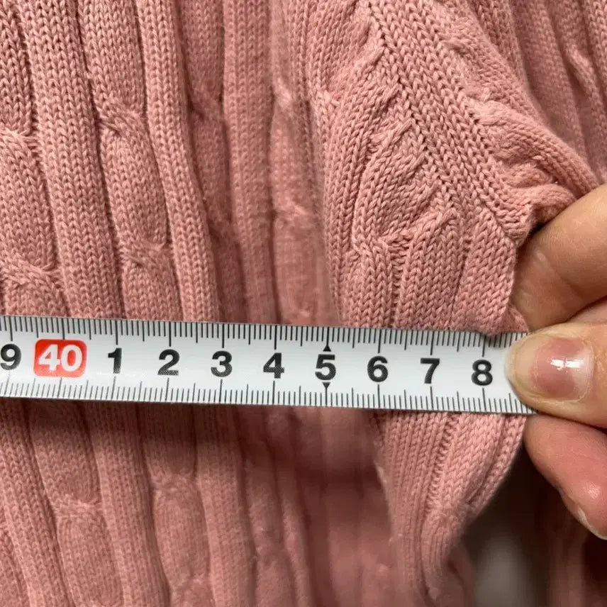 [BUNJANG] Beanpole Pink Cable V-Neck Knit Sweater / 빈폴 핑크 케이블 V넥 니트 100