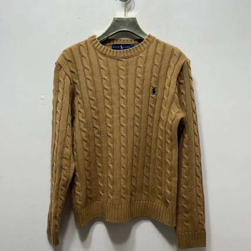 [BUNJANG] Polo Ralph Lauren Cable Knit Brown Sweater / 폴로 랄프로렌 케이블 니트 브라운 S