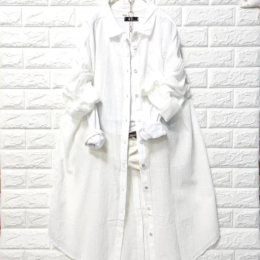 [BUNJANG] White Long Blouse / 얇은 롱 남방