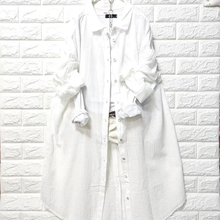 [BUNJANG] White Long Blouse / 얇은 롱 남방