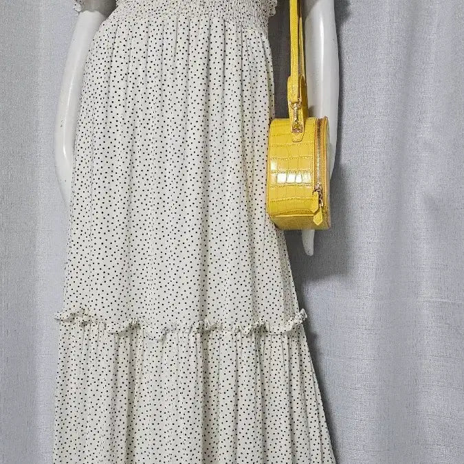 [BUNJANG] Ivory Polka Dot Stretchy Dress - Size M / 아이보리 땡땡이 스판기 좋은 원피스..택 엠