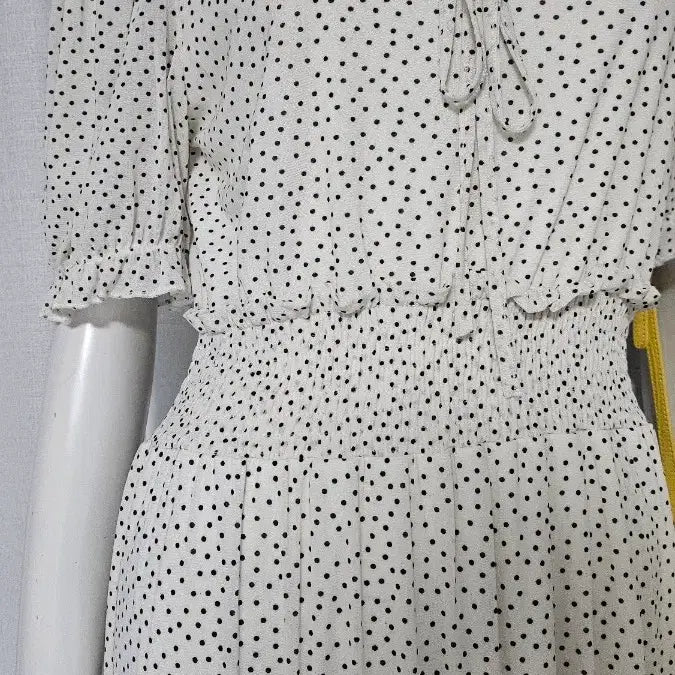 [BUNJANG] Ivory Polka Dot Stretchy Dress - Size M / 아이보리 땡땡이 스판기 좋은 원피스..택 엠