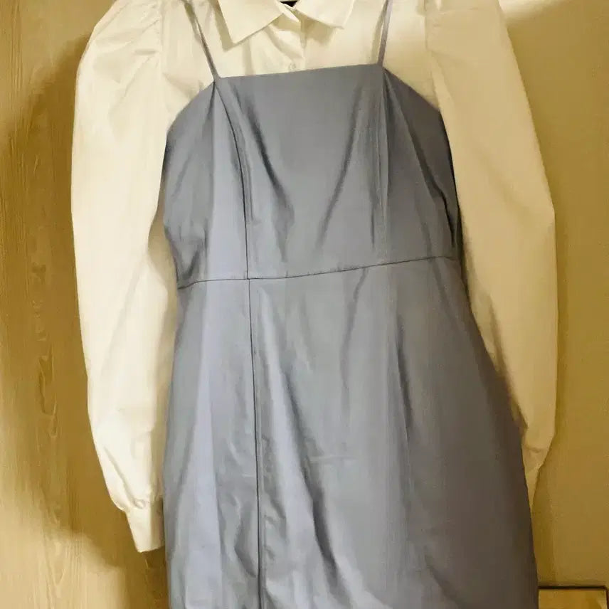 [BUNJANG] Blue Bustier Dress and White Blouse Set / 블루 뷔스티에 원피스 + 흰색 블라우스 세트