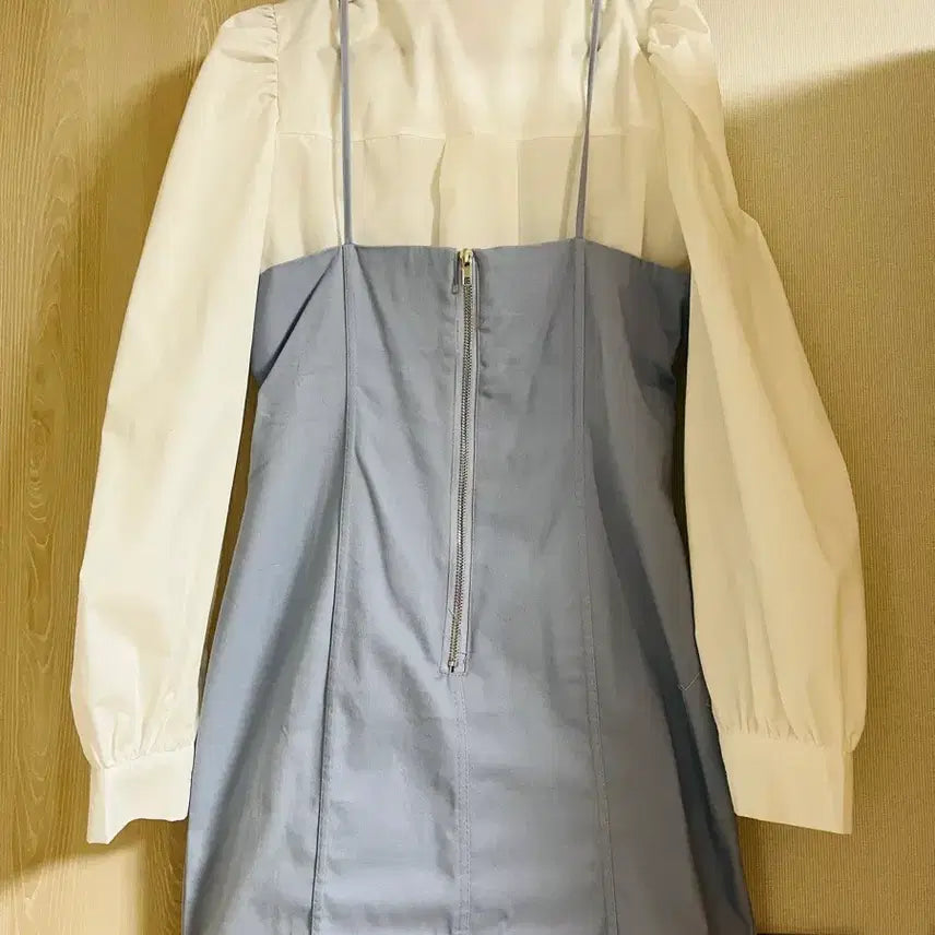 [BUNJANG] Blue Bustier Dress and White Blouse Set / 블루 뷔스티에 원피스 + 흰색 블라우스 세트