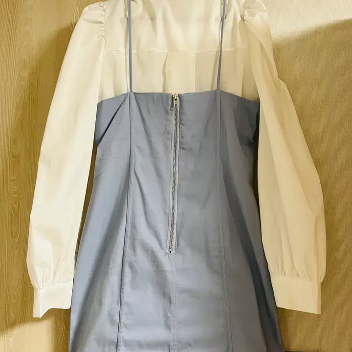[BUNJANG] Blue Bustier Dress and White Blouse Set / 블루 뷔스티에 원피스 + 흰색 블라우스 세트