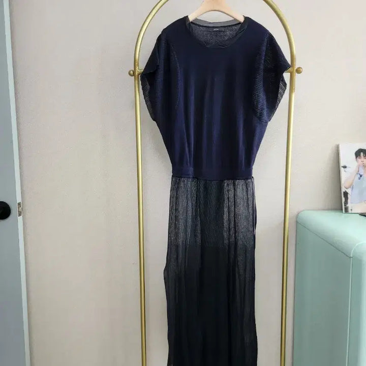 [BUNJANG] System Navy Pleated Long Dress / 시스템 네이비 플리츠 롱 원피스