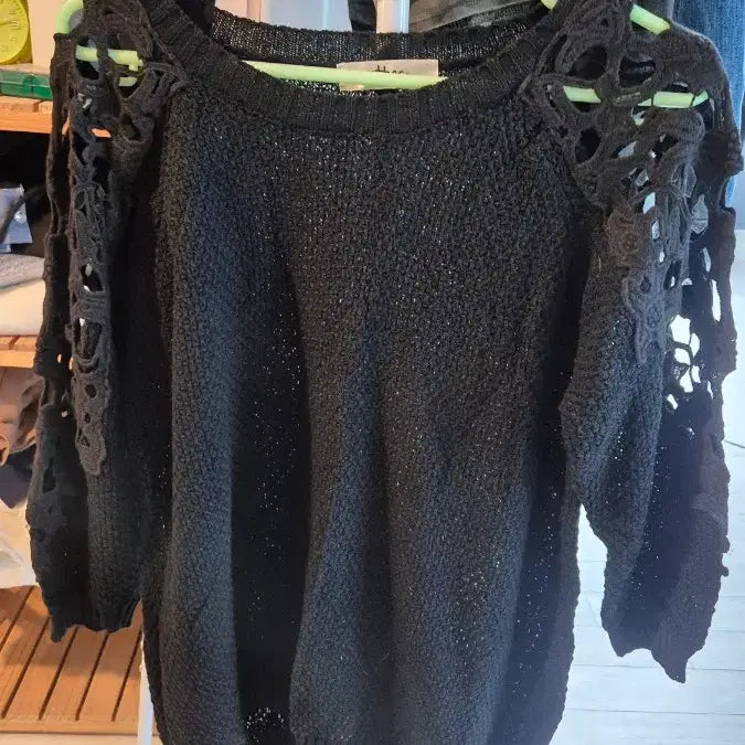 [BUNJANG] Black Lace 7-part Knit Top / 블랙 레이스  7부니트