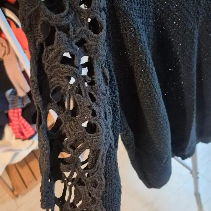 [BUNJANG] Black Lace 7-part Knit Top / 블랙 레이스  7부니트