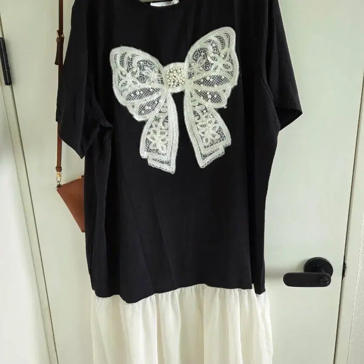 [BUNJANG] Black Lace Ribbon Long Dress / 리본 블랙 레이스 원피스