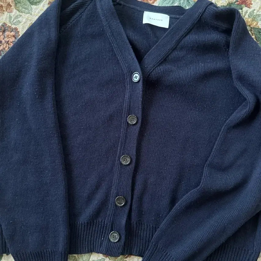 [BUNJANG] Navy Ribbed Knit Cardigan / 네이비 가디건 니트