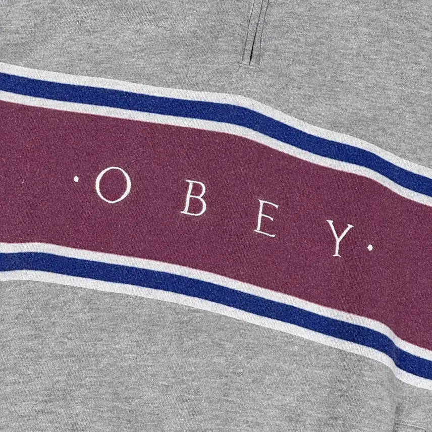 [BUNJANG] Obey Spellout Boxy Fit Half-Zip Sweatshirt Gray / (M) 오베이 스펠아웃 박시핏 반집업 맨투맨 그레이