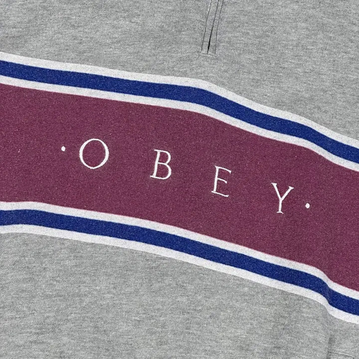 [BUNJANG] Obey Spellout Boxy Fit Half-Zip Sweatshirt Gray / (M) 오베이 스펠아웃 박시핏 반집업 맨투맨 그레이