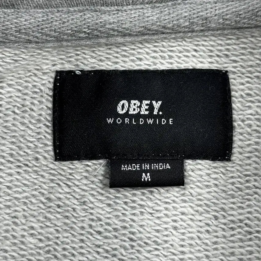 [BUNJANG] Obey Spellout Boxy Fit Half-Zip Sweatshirt Gray / (M) 오베이 스펠아웃 박시핏 반집업 맨투맨 그레이
