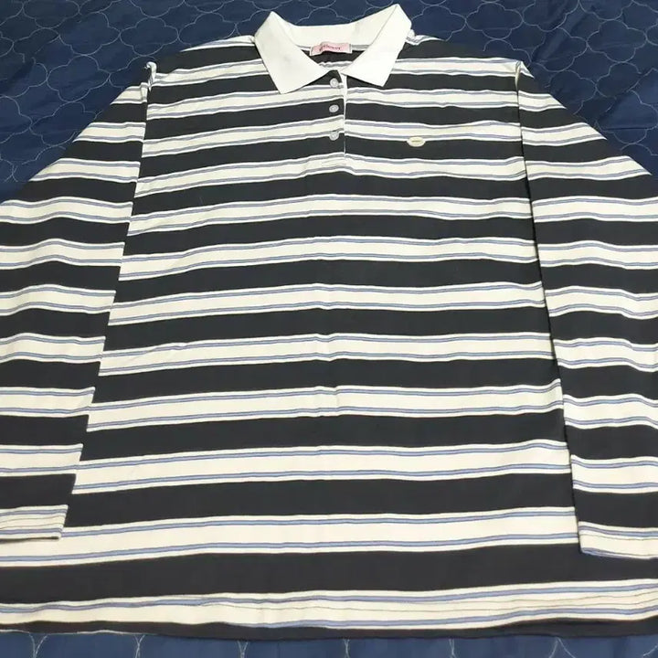 [BUNJANG] MELLOWER Striped Long Sleeve Polo Shirt (F) / MELLOWER 뱃지로고 스트라이프 긴팔 카라티 (F)