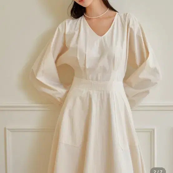 [BUNJANG] Riel Pintuck V-Neck Long Dress Ivory / 리엘 Pintuck v-neck long ops 아이보리