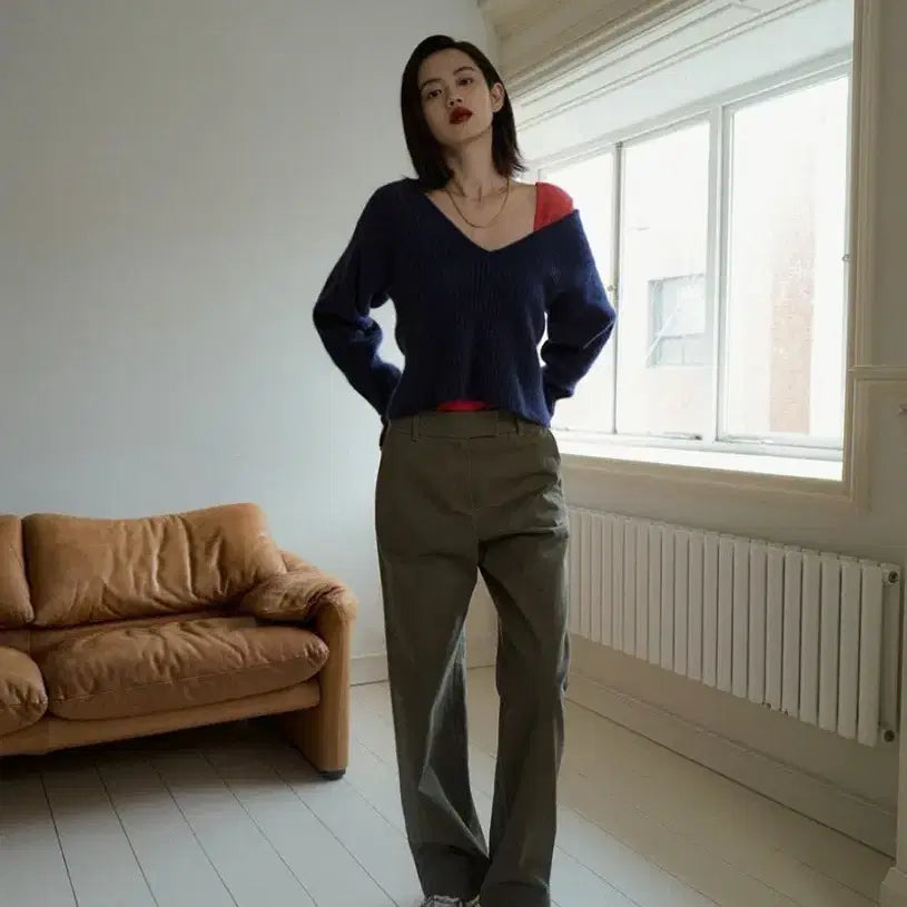 [BUNJANG] Overdue Flair Cotton Straight Pants - Khaki / 오버듀플레어 COTTON STRAIGHT PANTS - KHAKI
