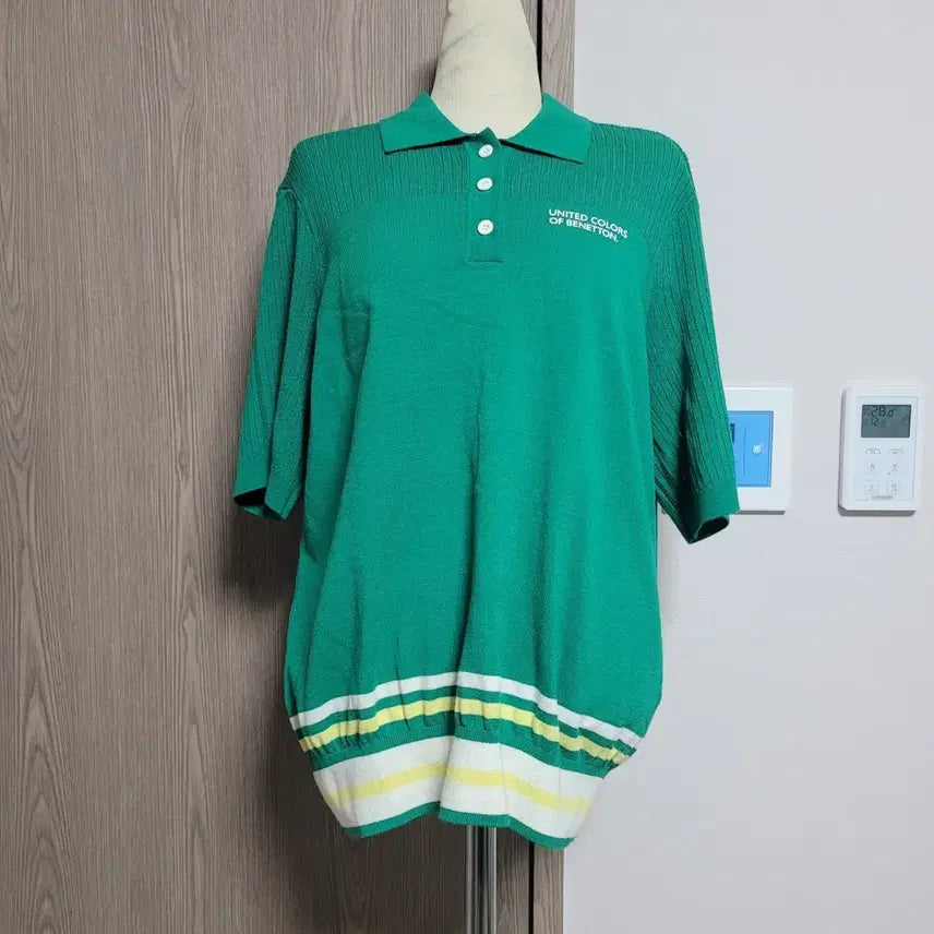 [BUNJANG] Benetton Green Knit Short Sleeve Polo Shirt / 베네통 상태좋은 그린 니트 반팔 카라티