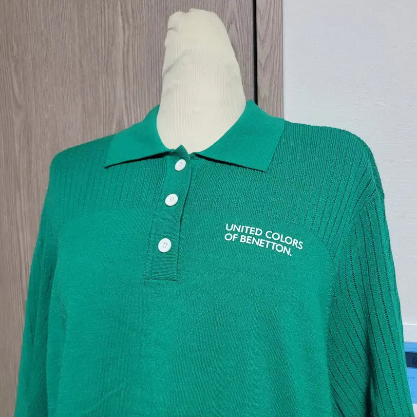 [BUNJANG] Benetton Green Knit Short Sleeve Polo Shirt / 베네통 상태좋은 그린 니트 반팔 카라티
